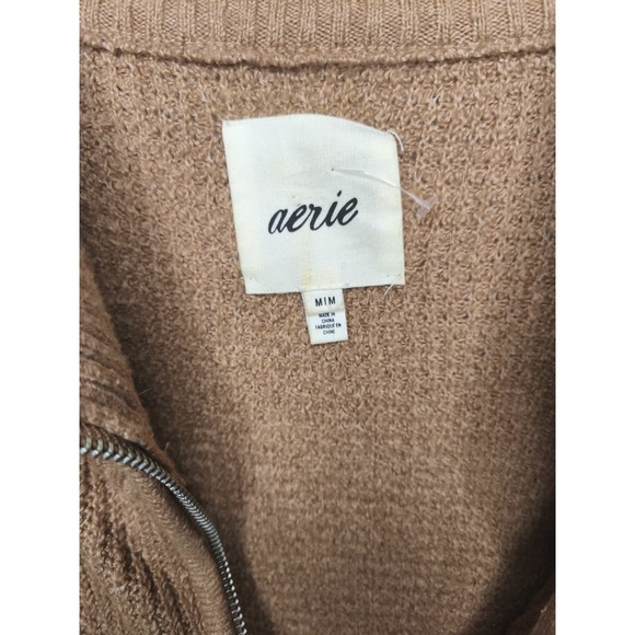 Aerie Cozy Up Waffle Quarter Zip Sweater Oversized Mock neck Top Woman's Size M - Picture 5 of 13